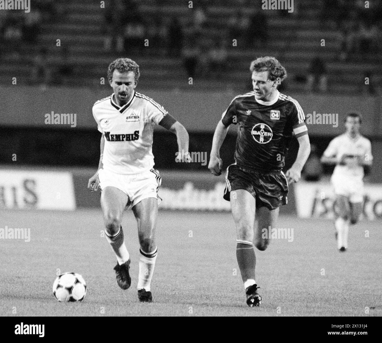The photo was taken on September 15th 1987 on the occasion of the UEFA-Cup-match Austria Memphis vs. Bayer Leverkusen and shows Austria's Herbert Prohaska (l.) and Leverkusen's Wolfgang Rolff. - 19870915 PD0008 - Rechteinfo: Rights Managed (RM) Stock Photo