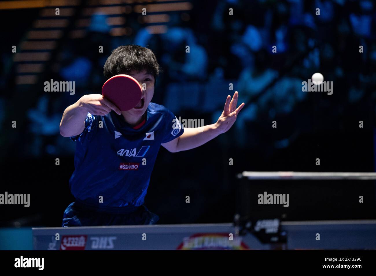 Macao, China. 15th Apr, 2024. Harimoto Tomokazu of Japan hits a return