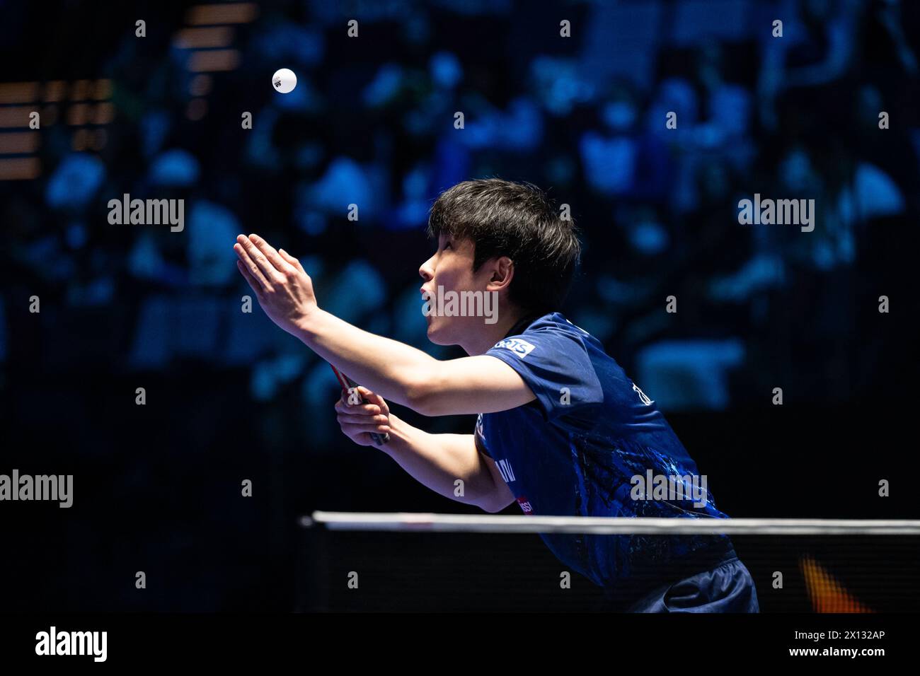 Macao, China. 15th Apr, 2025. Harimoto Tomokazu of Japan serves during