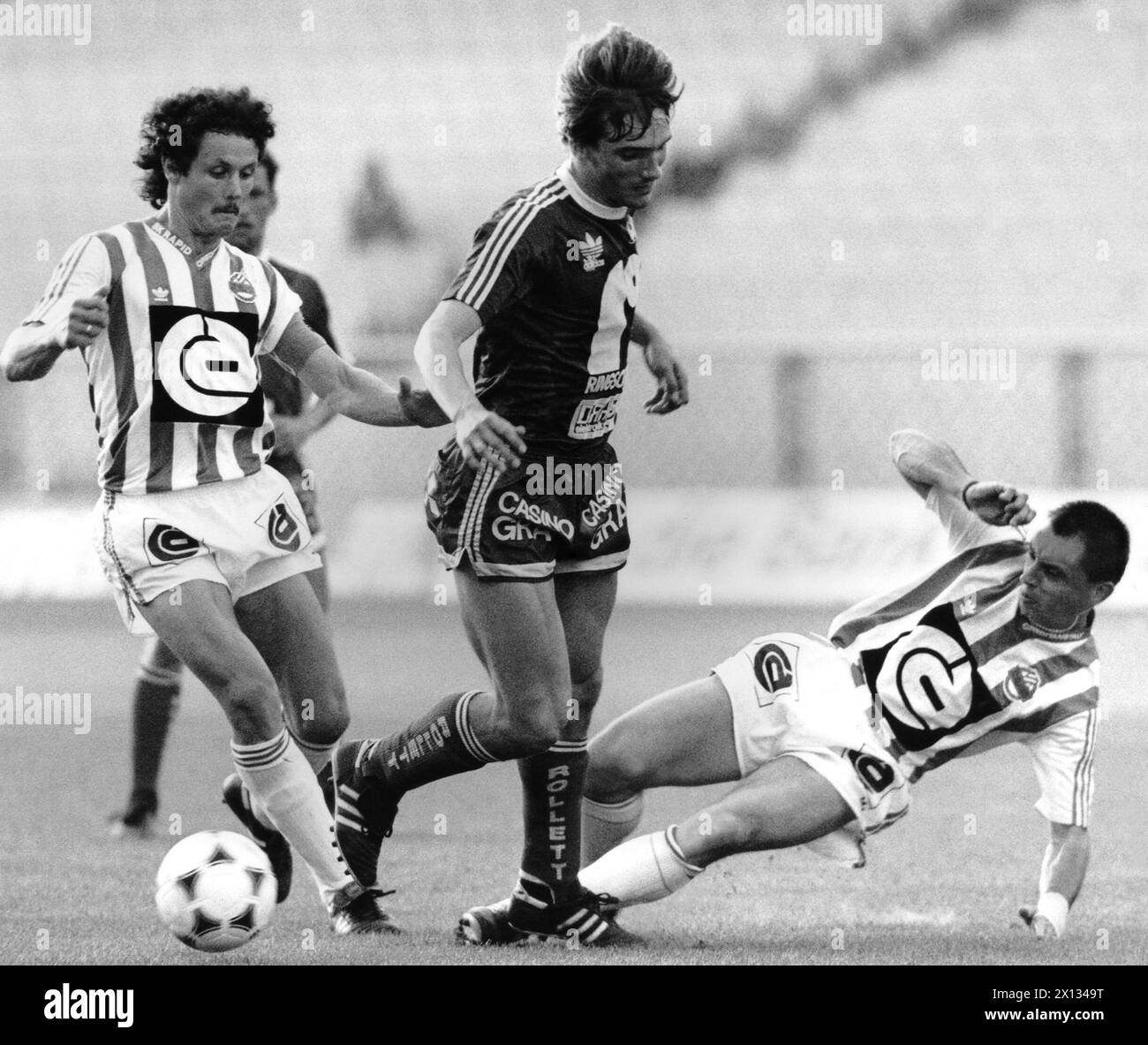 Vienna on May 26th 1989: Master play-off between Rapid and GAK. In the picture: Heribert Weber, Josef Liendl (both GAK) and Zlatko Kranjcar (Rapid). - 19890526 PD0002 - Rechteinfo: Rights Managed (RM) Stock Photo