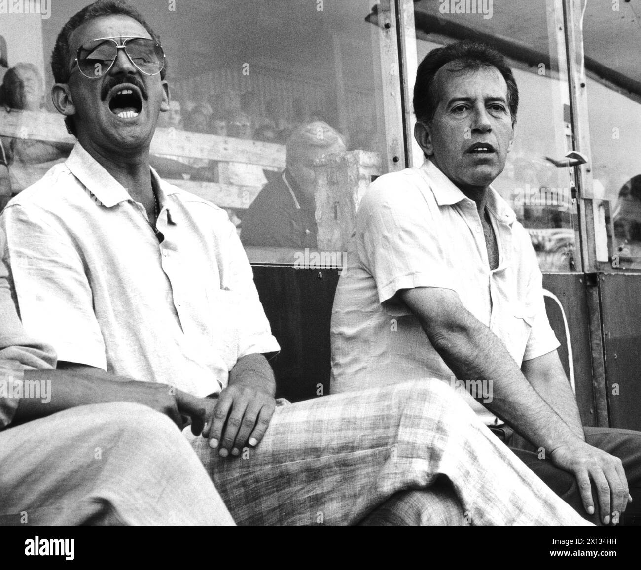 Vienna on July 22nd 1989: Herbert Prohaska (l.), new head of the Austria-team, and Austria-trainer Erich Hof (r.), captured during a match against Sportclub Dornbach. - 19890722 PD0002 - Rechteinfo: Rights Managed (RM) Stock Photo