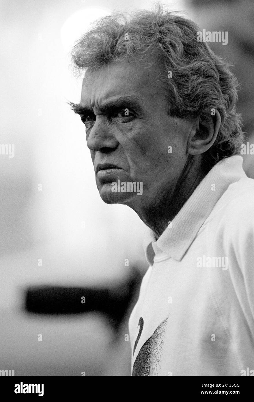 Ernst Happel, trainer of the FC Tyrol, captured in Vienna's Hanappi Stadium on March 24th 1990. - 19900324 PD0007 - Rechteinfo: Rights Managed (RM) Stock Photo