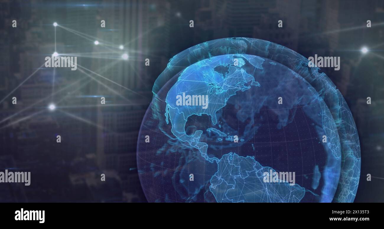 Image of network of connections over globe Stock Photo