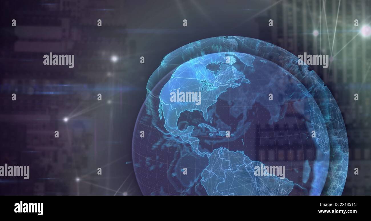 Image of globe over data processing and network of connections Stock Photo