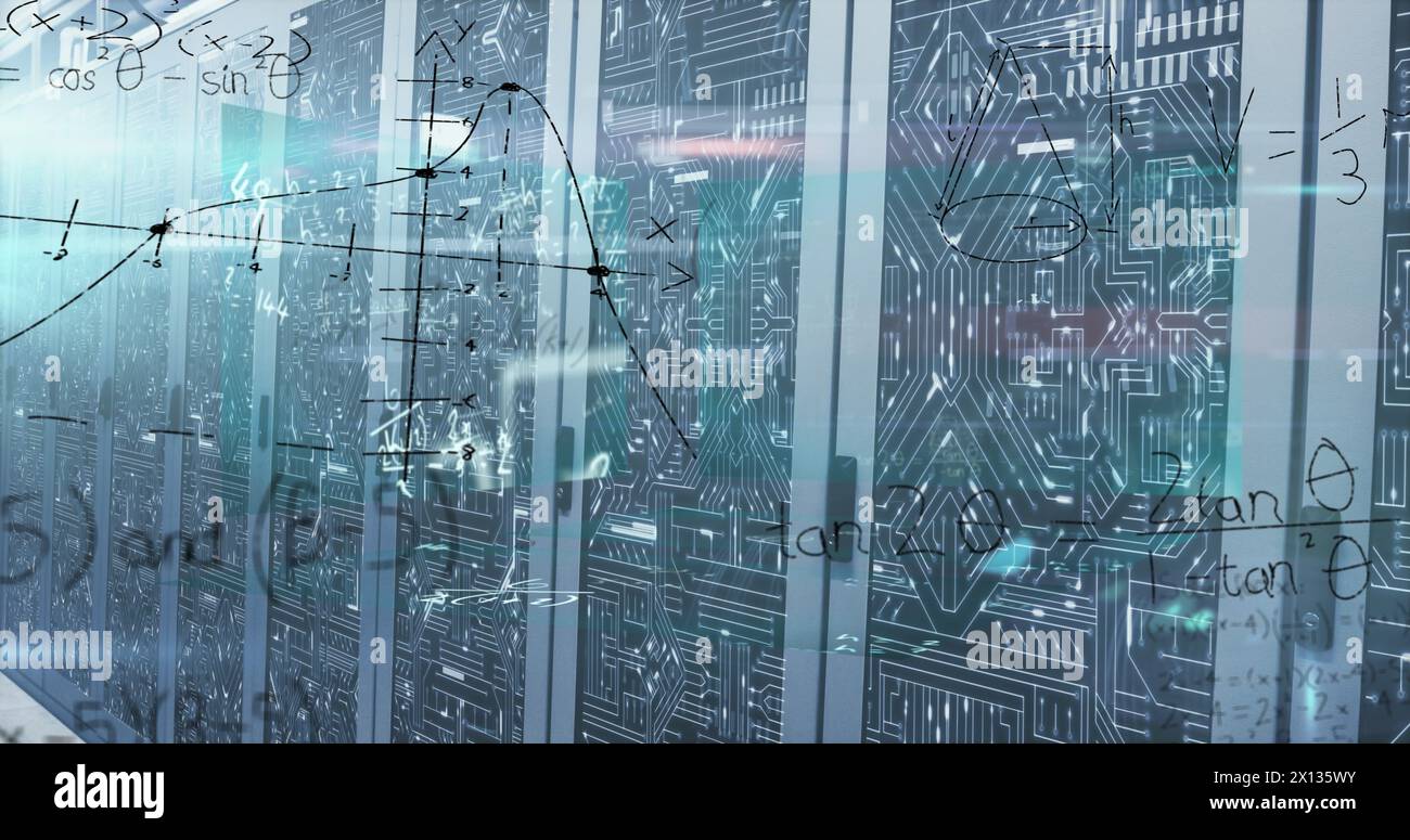 Image of data processing over computer servers server room Stock Photo