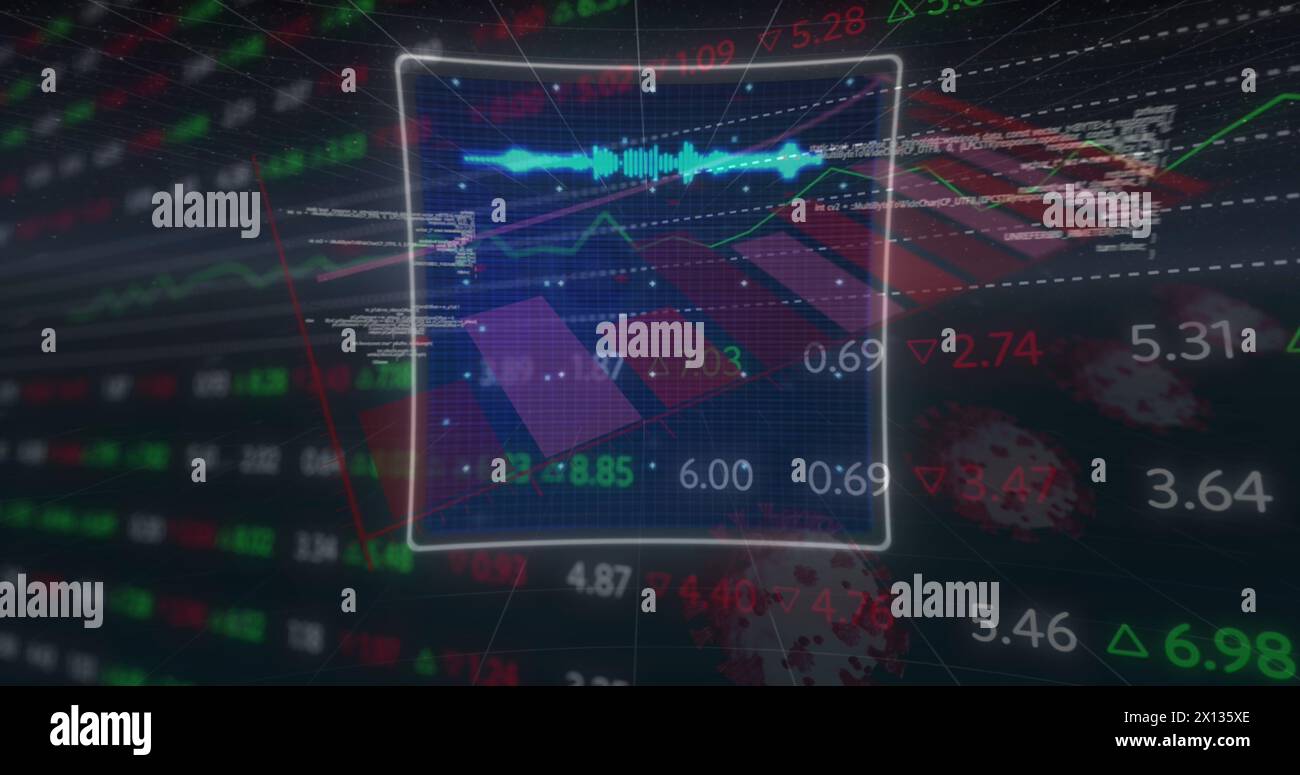 Image of data processing on digital screen over financial data Stock Photo