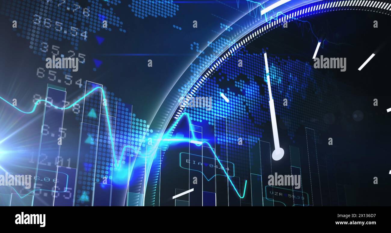 Image of data processing over dark background Stock Photo