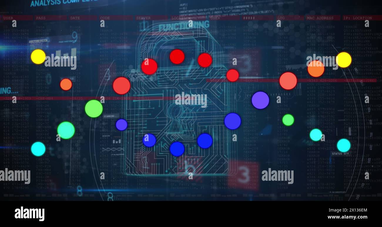 Image of data processing over dna strand and padlock Stock Photo