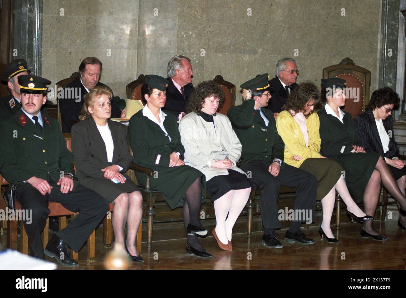 Vienna on March 13th 1991: Hearing against four assistance nurses of Lainz Hospital, who are accused on murder. (f.l.t.r.) Steanija Mayer, Maria Gruber, Irene Leidolf and Waltraud Wagner. - 19910313 PD0010 - Rechteinfo: Rights Managed (RM) Stock Photo
