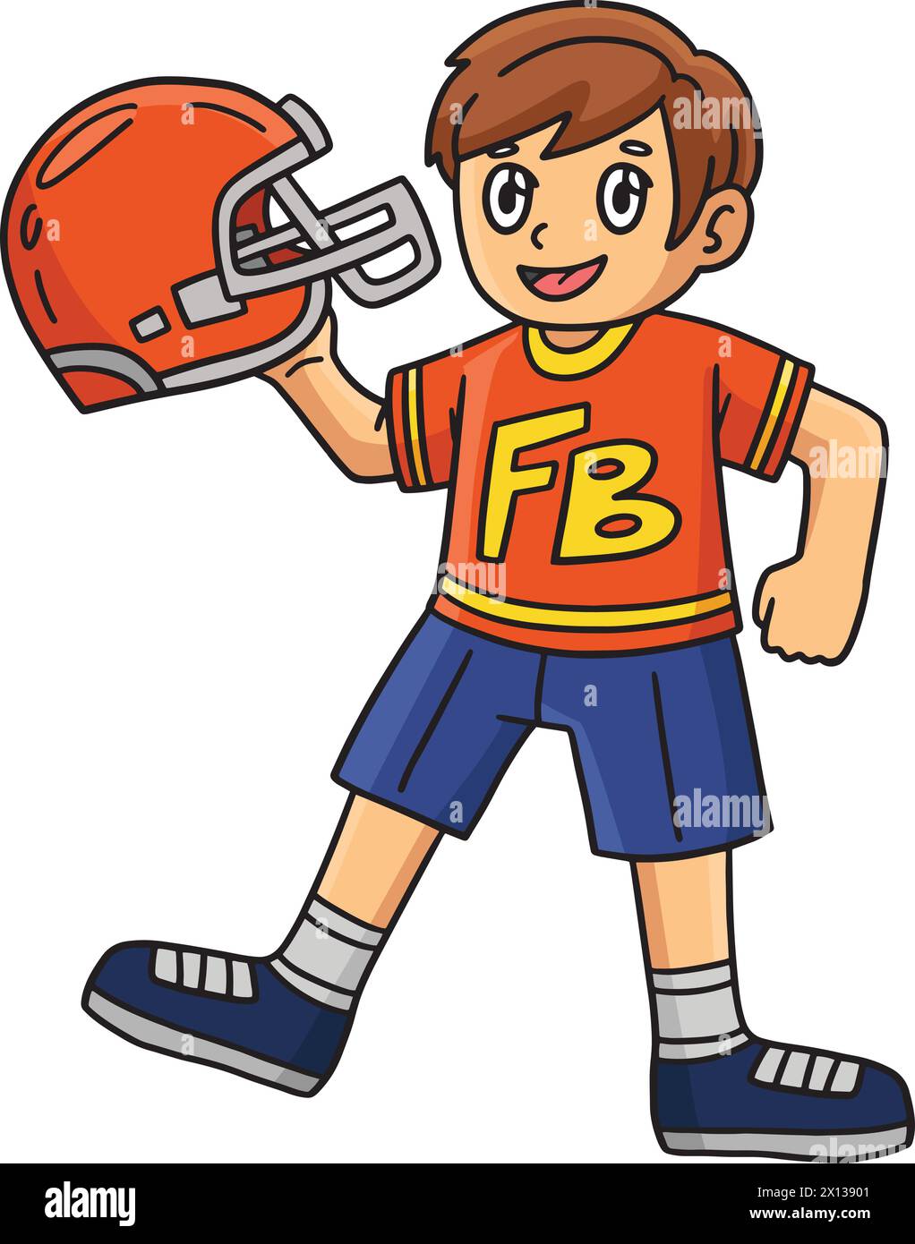 American Football Boy with Helmet Cartoon Clipart  Stock Vector