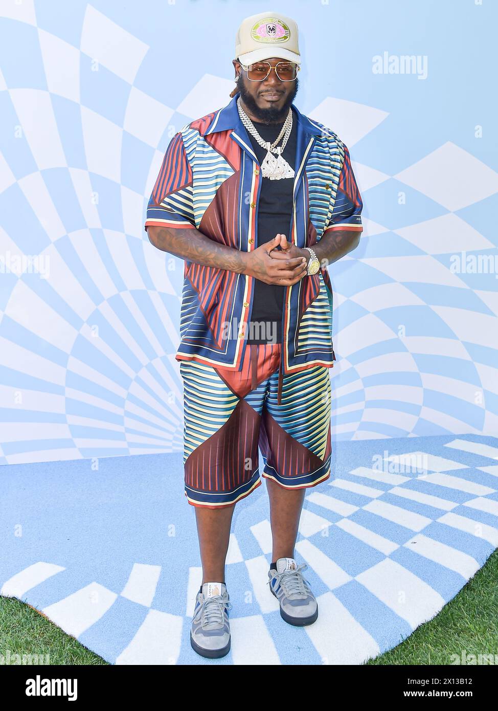 PALM SPRINGS, RIVERSIDE COUNTY, CALIFORNIA, USA - APRIL 13: T-Pain arrives at the 7th Annual REVOLVE Festival 2024 during the 2024 Coachella Valley Music And Arts Festival - Weekend 1 - Day 2 held at the Parker Palm Springs Hotel on April 13, 2024 in Palm Springs, Riverside County, California, United States. (Photo by Image Press Agency) Stock Photo