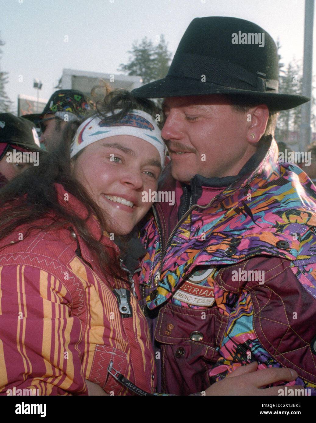 Olympic Winter Games in Lillehamer 1994: Austrian Andrea Tagwerker and her boyfriend Hans Neyer, after she finished  3rd at the Hunderfossen luge on February 16th 2006. - 19940216 PD0009 - Rechteinfo: Rights Managed (RM) Stock Photo