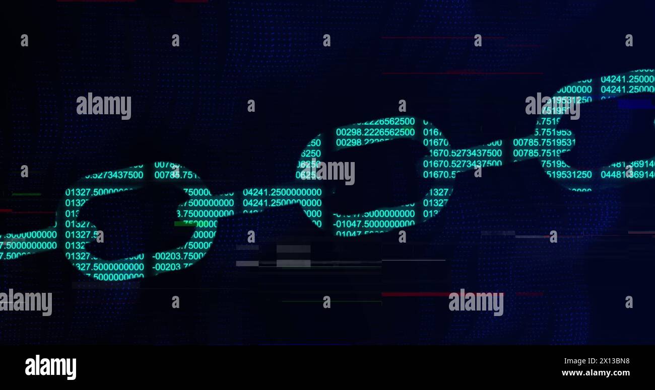 Image of chain, computer data processing over binary coding Stock Photo