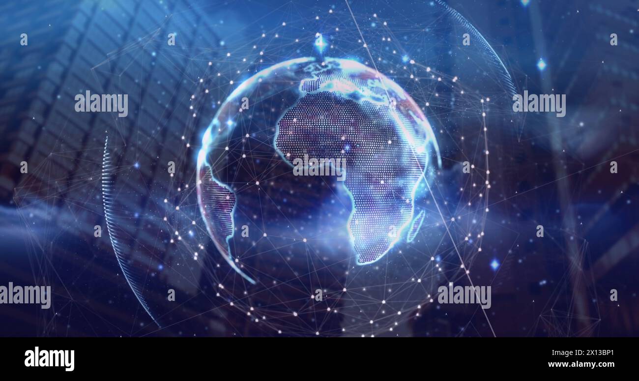 Image of data processing over globe Stock Photo