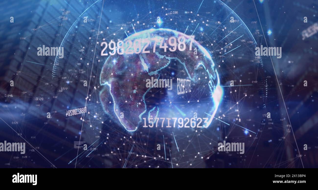 Image of data processing over globe Stock Photo