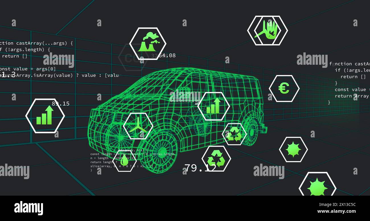 Image of digital car interface and eco icons over 3d model of car Stock ...