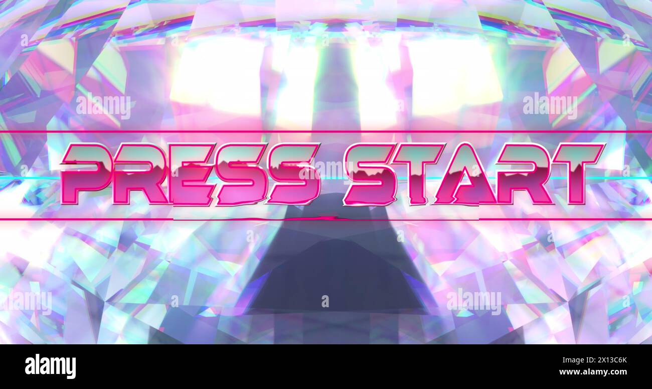 Image of press start text over glowing crystal Stock Photo