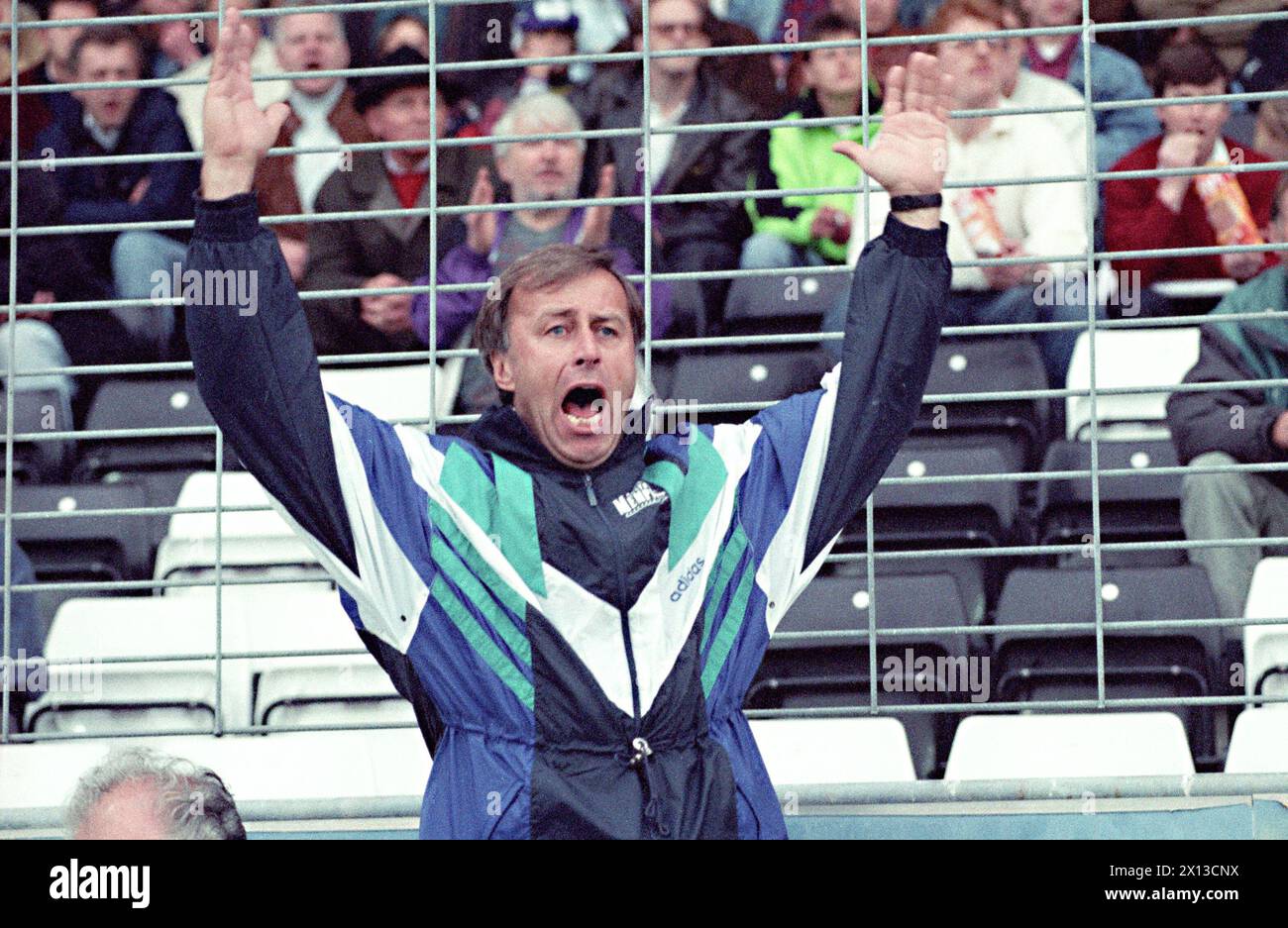 Final of the OEFB Snickers Cup in Maria Enzersdorf on May 10th 1994. In the picture: Josef Hickersberger, trainer of Austria Wien, jubilates during the match against Admira Wacker. - 19940510 PD0005 - Rechteinfo: Rights Managed (RM) Stock Photo