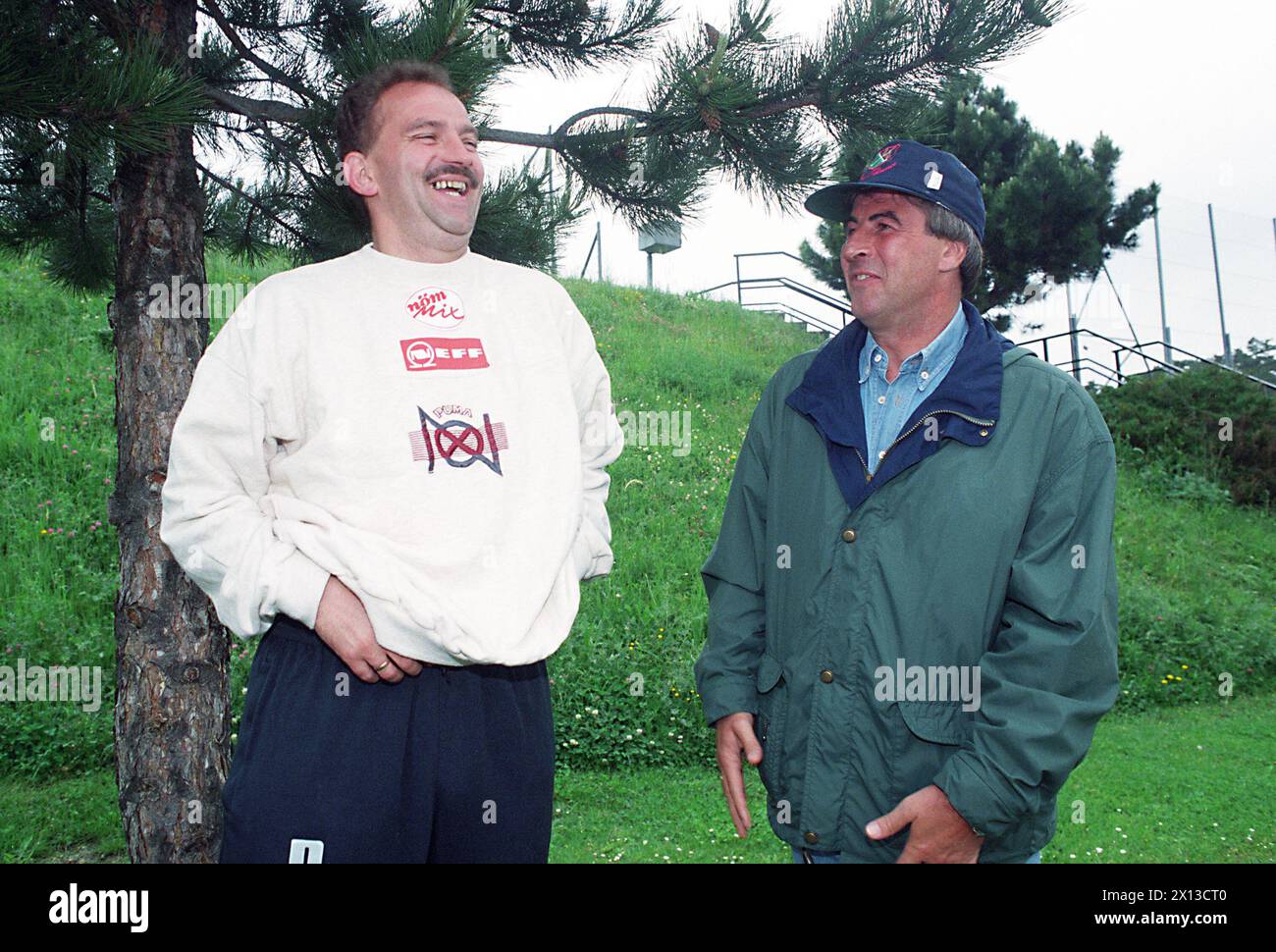 Training of the Austrian Football team in Vienna on May 30th 1994. In the picture: Herbert Prohaska (left), team coach and Ernst Dokupil (right), coach of Rapid Vienna. - 19940530 PD0008 - Rechteinfo: Rights Managed (RM) Stock Photo