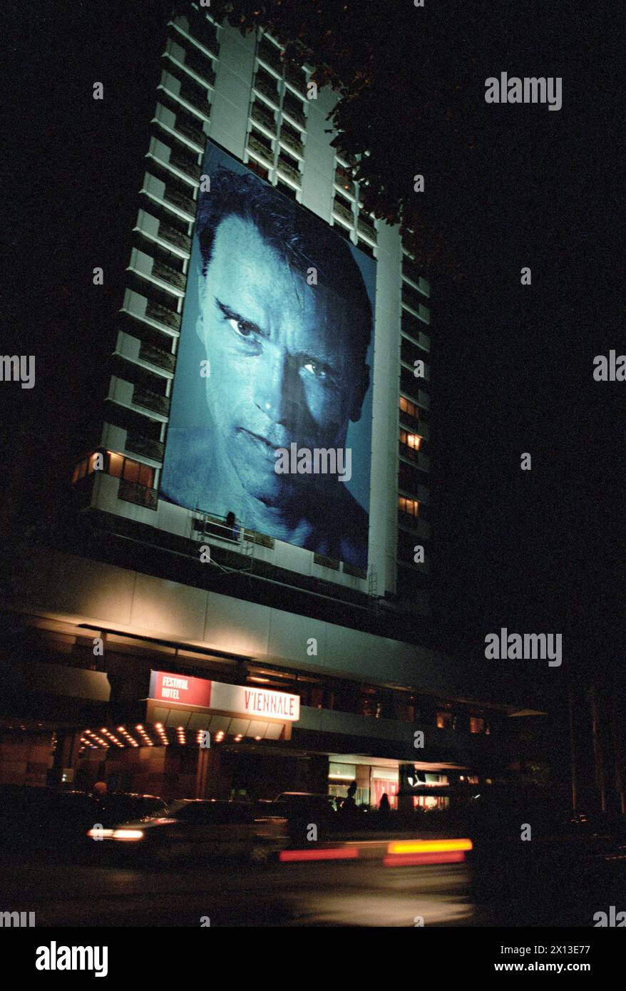 Vienna on October 24th 1994: Giant steel-blue poster of Arnold ...