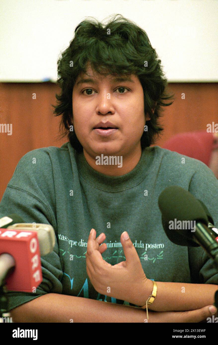 Taslima Nasreen,  Bengali Bangladeshi physician, writer, feminist human rights activist and secular humanist, threatened to death by Islamic fundamentalists, visited Vienna under substantial safety precautions on 13 December 1994. - 19941213 PD0003 - Rechteinfo: Rights Managed (RM) Stock Photo