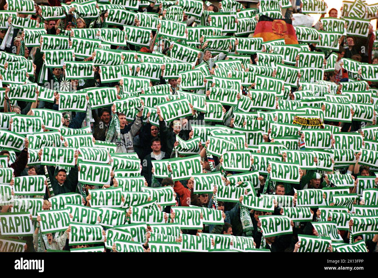 Vienna on May 17th 1995: Football match between Rapid and Casino Salzburg in the context of the Snickers Cup in Vienna Hanappi Stadium. In the picture: Rapid fans. - 19950516 PD0002 - Rechteinfo: Rights Managed (RM) Stock Photo