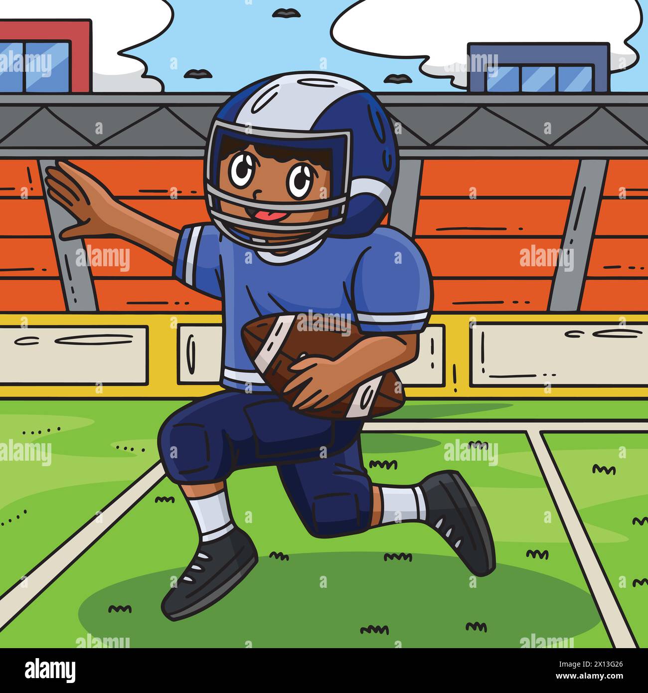 American Football Player Goal Line Colored Cartoon Stock Vector