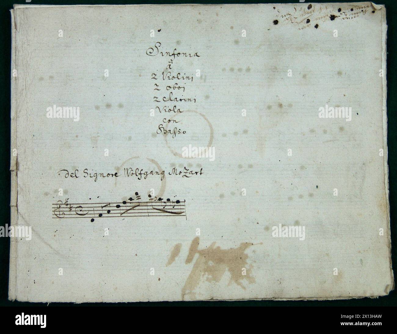 The cover of a so far unknown composition by Wolfgang Amadeus Mozart 'Sinfonia del Wolfgang Mozart' was presented on 6 April 2005.MANDATORY CREDIT: APA-IMAGES / APA / ARCHIV DER GESELLSCHAFT DER MUSIKFREUNDE WIEN - 20050406 PD3831 - Rechteinfo: Rights Managed (RM) Stock Photo