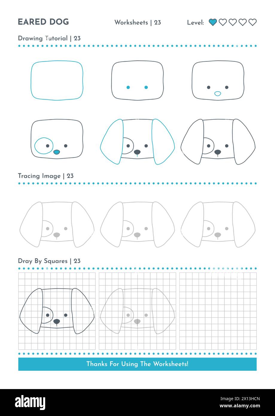 How to Draw Doodle Eared Dog, Cartoon Character Step by Step Drawing ...