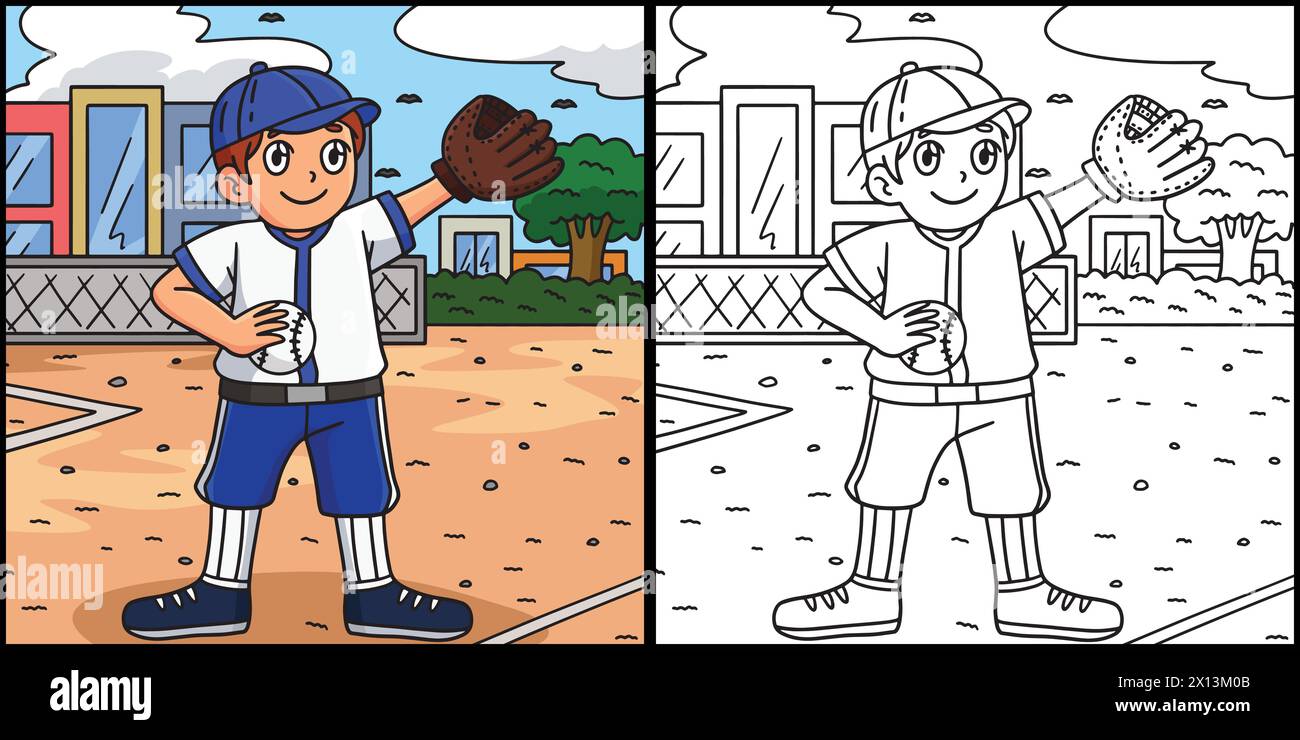 Pitcher Colring Baseball Boy Pitcher Coloring Page Illustration Stock Vector Image ...
