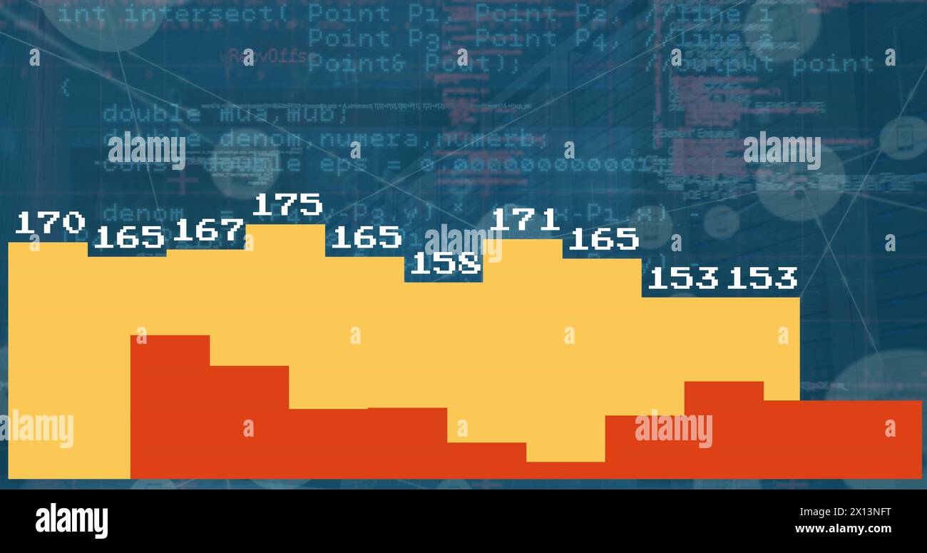 Image of level up text over grid with icons and data processing Stock ...