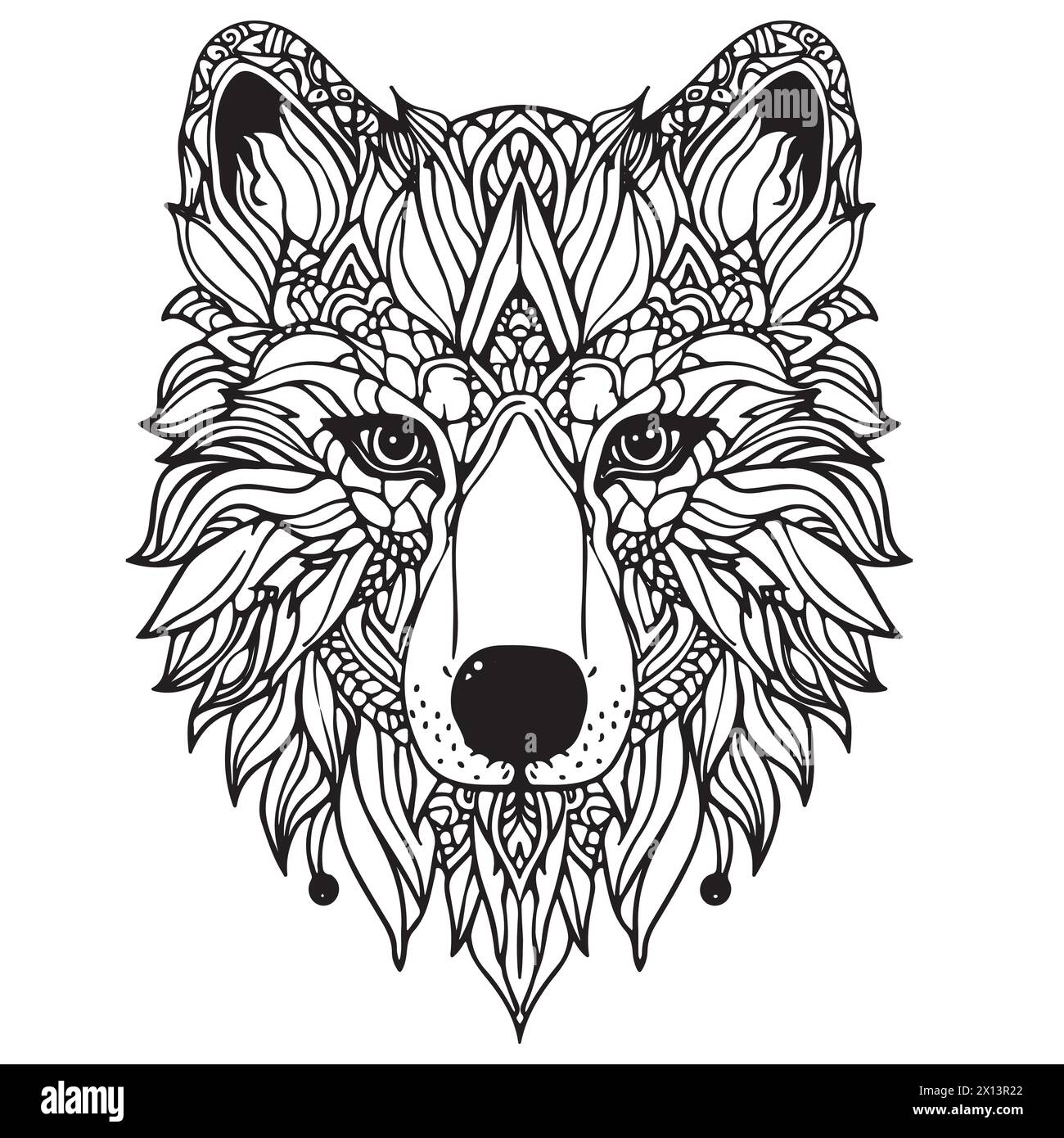 Mandala Coloring Page for Adults. Wolf Head Zen Spiritual Relax ...