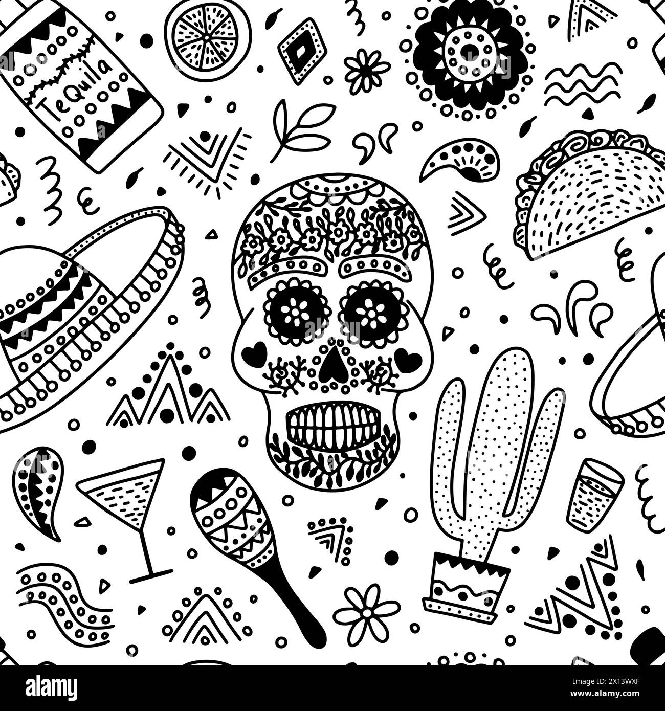 mexican-doodle-vector-seamless-pattern-stock-vector-image-art-alamy