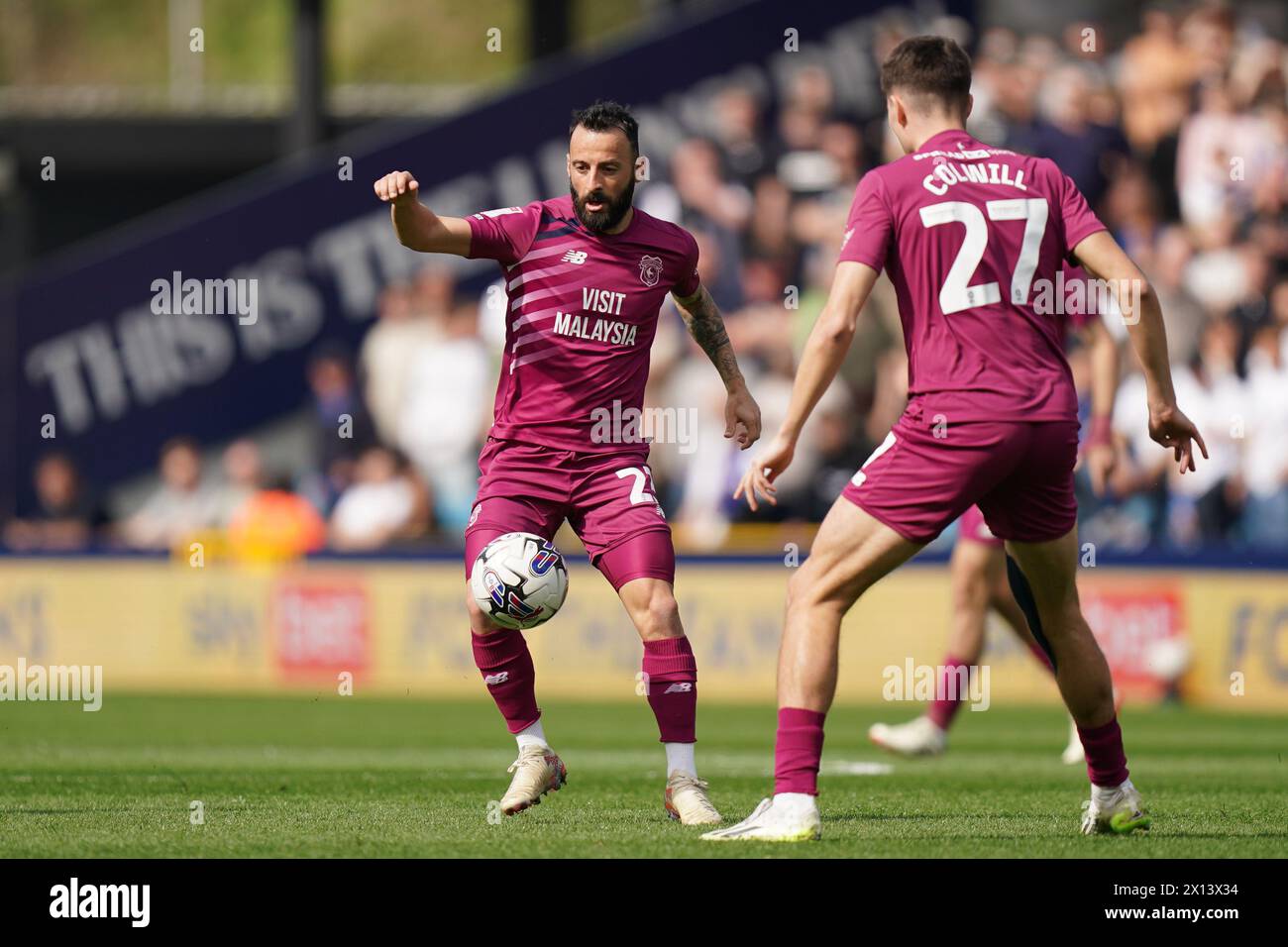 LONDON, ENGLAND - APRIL 13: Manolis Siopis of Cardiff City during the Sky Bet Championship match between Millwall and Cardiff City at The Den on April 13, 2024 in London, England.(Photo by Dylan Hepworth/MB Media) Stock Photo