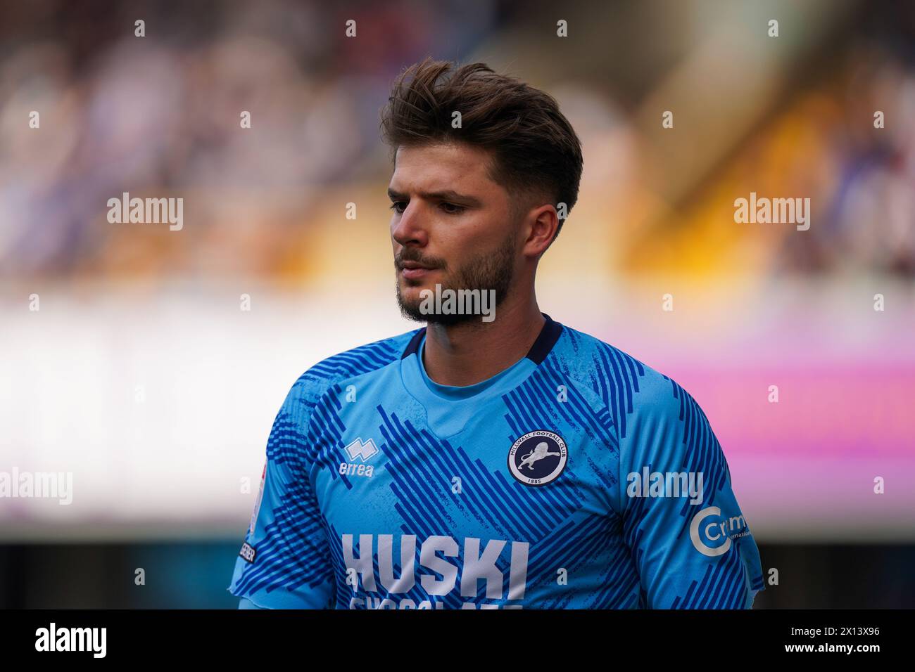 LONDON, ENGLAND - APRIL 13: Matija Šarkić of Millwall during the Sky Bet Championship match between Millwall and Cardiff City at The Den on April 13, 2024 in London, England.(Photo by Dylan Hepworth/MB Media) Stock Photo