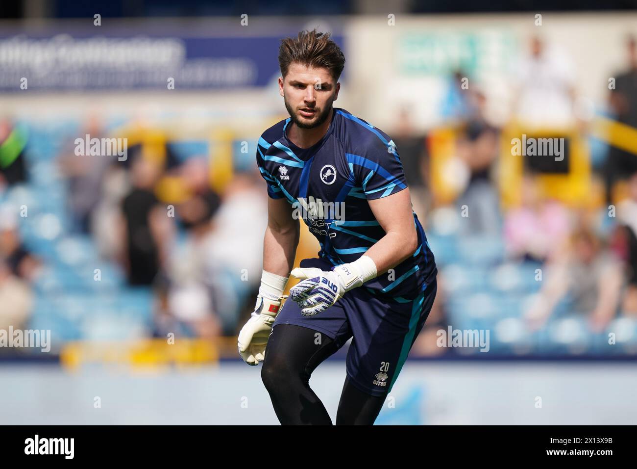 LONDON, ENGLAND - APRIL 13: Matija Šarkić of Millwall warming up prior to the Sky Bet Championship match between Millwall and Cardiff City at The Den on April 13, 2024 in London, England.(Photo by Dylan Hepworth/MB Media) Stock Photo