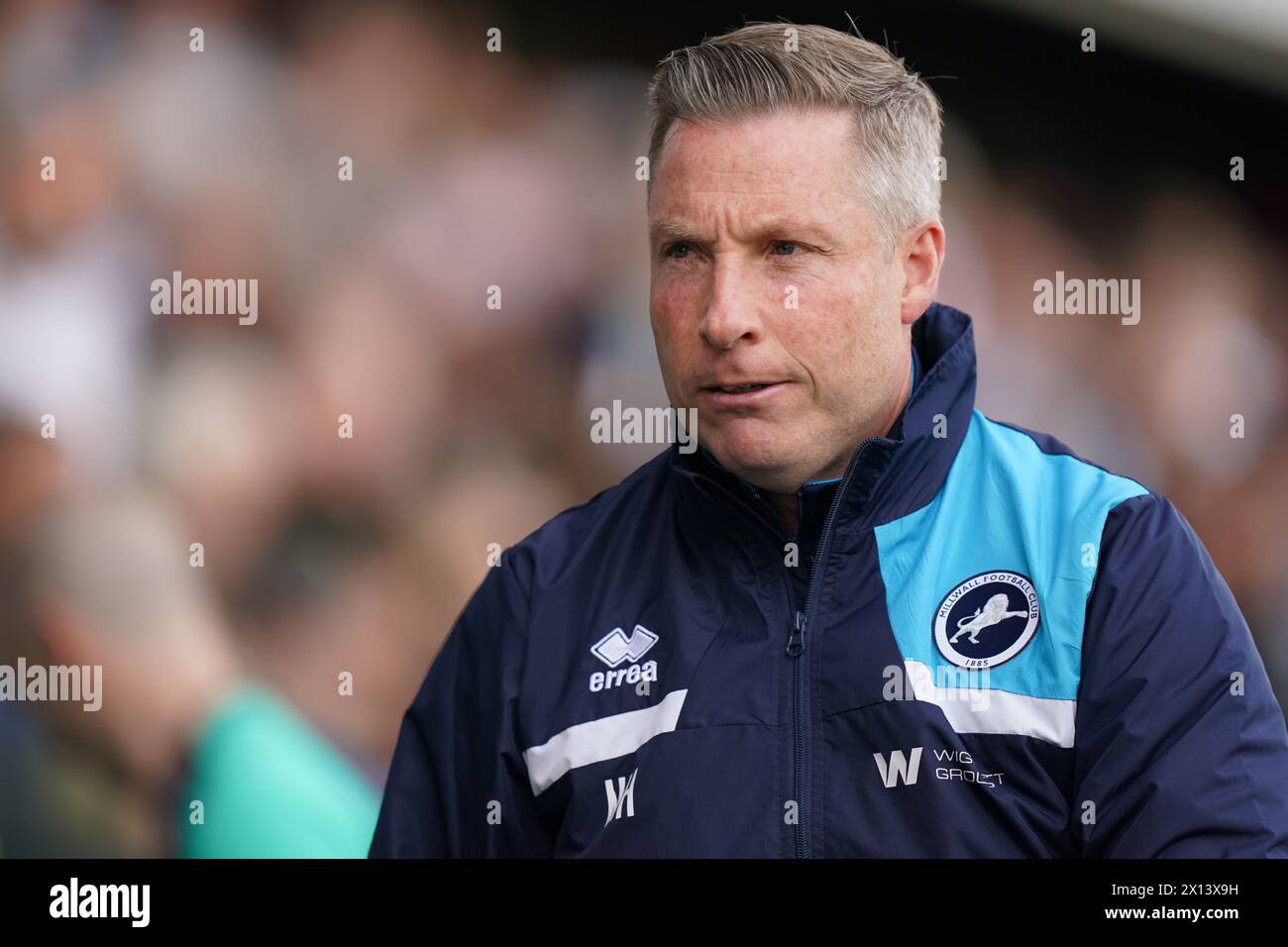 LONDON, ENGLAND - APRIL 13: Neil Harris, Manager of Millwall during the Sky Bet Championship match between Millwall and Cardiff City at The Den on April 13, 2024 in London, England.(Photo by Dylan Hepworth/MB Media) Stock Photo