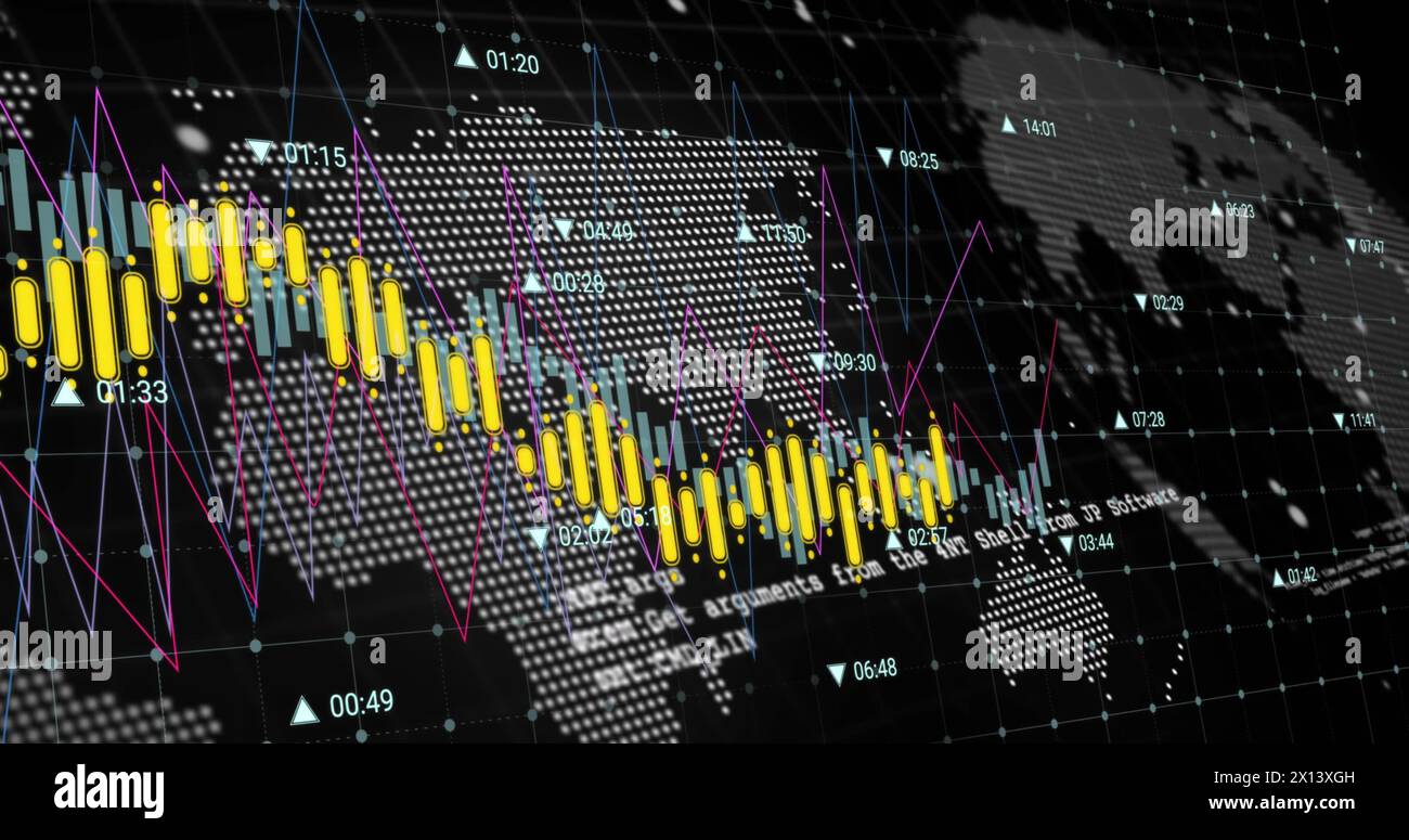 Image of financial data processing over world map Stock Photo