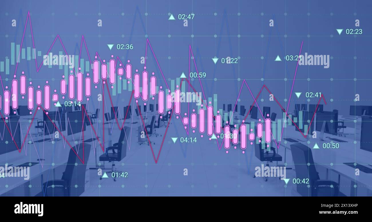 The coastline of a large city, with data processing taking place over a grid network Stock Photo