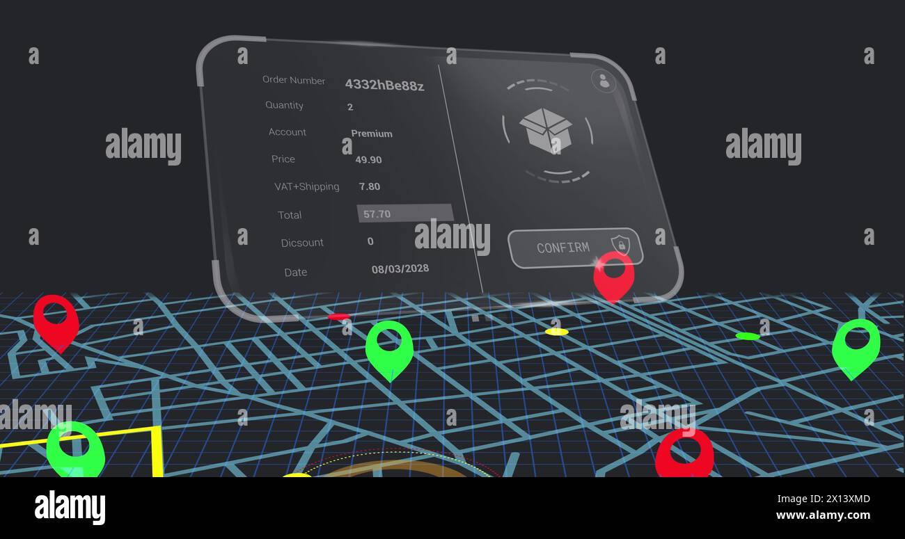 Image of digital interface with data processing over city map Stock ...