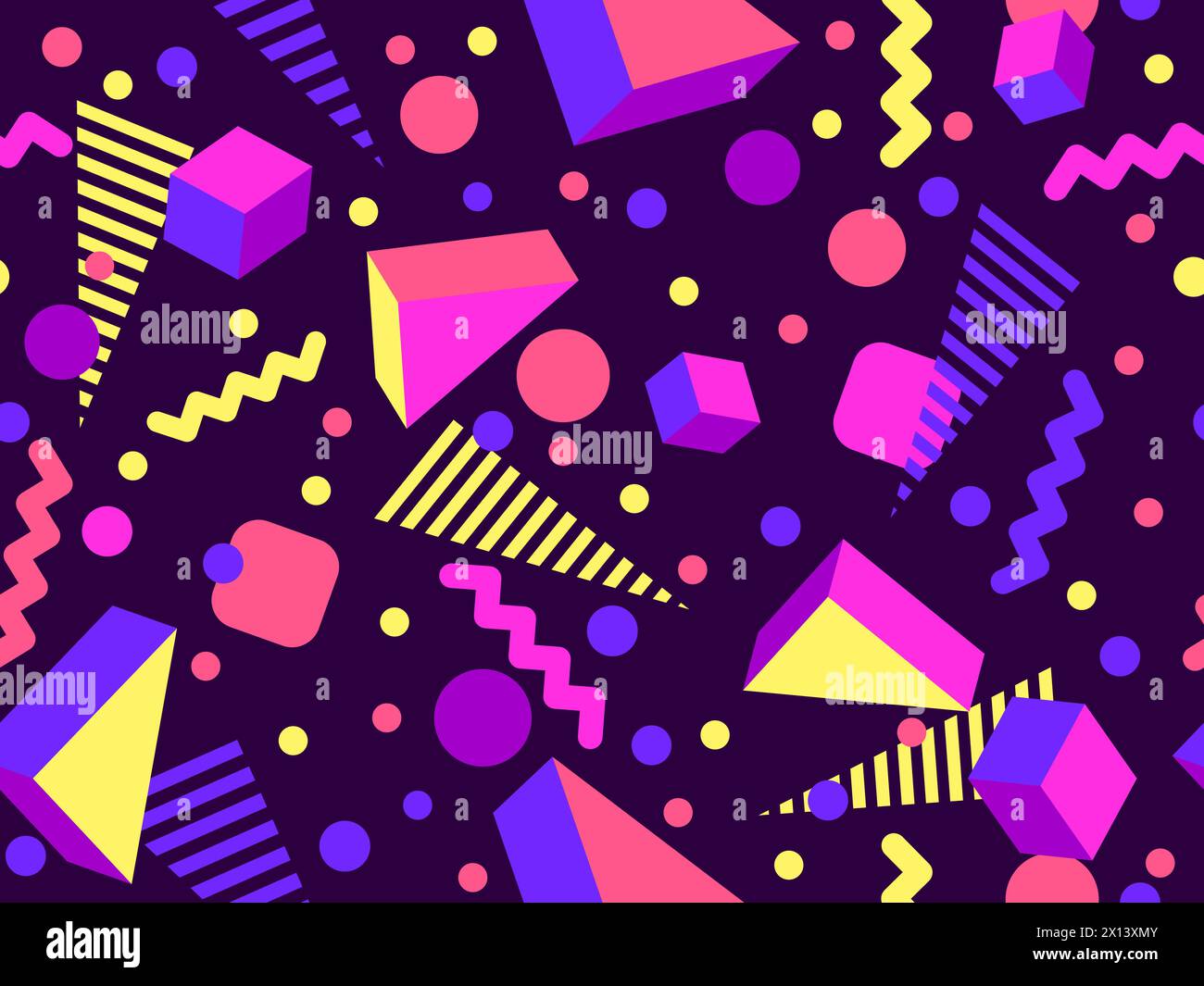 Geometric seamless pattern with 3D shapes in the style of the 80s and ...