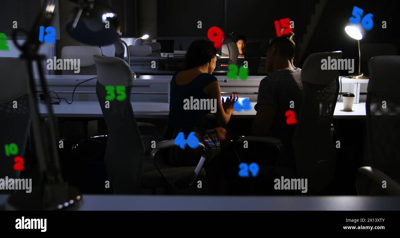 Image of numbers processing over diverse business people in office ...