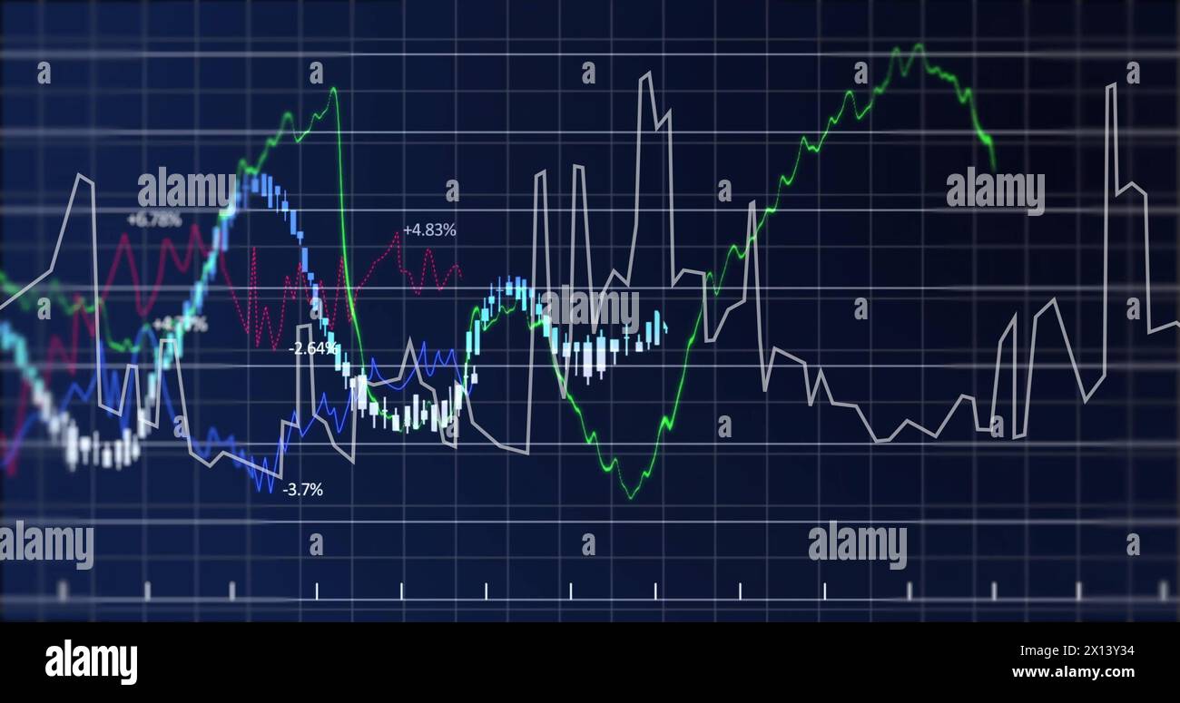 Image of financial data processing on black background Stock Photo