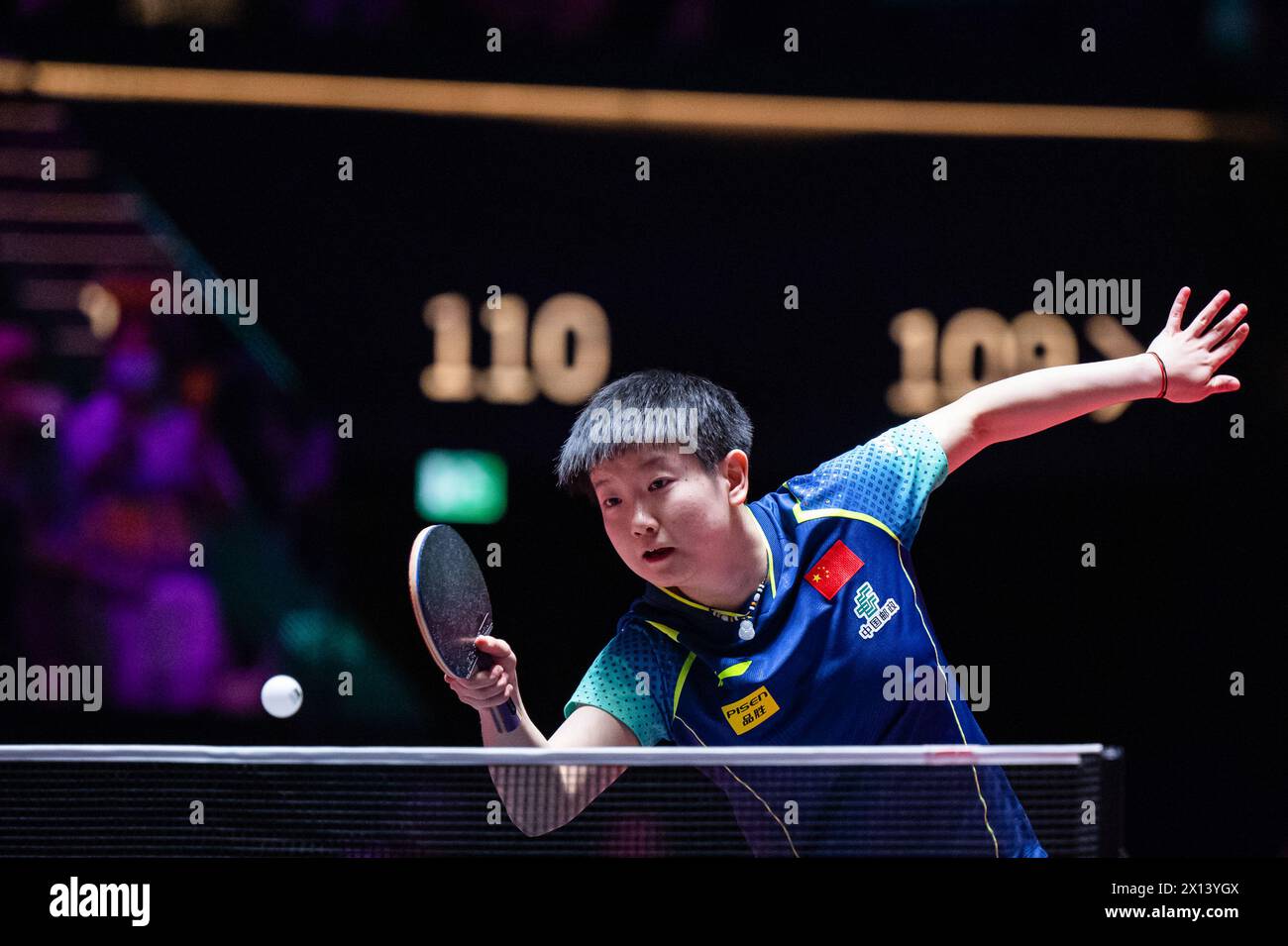 Macao, China. 15th Apr, 2025. Sun Yingsha of China hits a return during