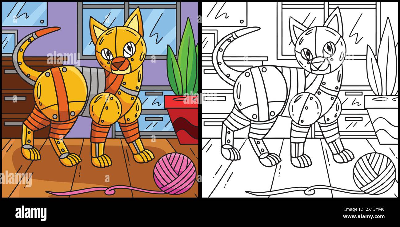 Machine Cat Colouring Robot Cat Coloring Page Colored Illustration Stock Vector Image & Art ...