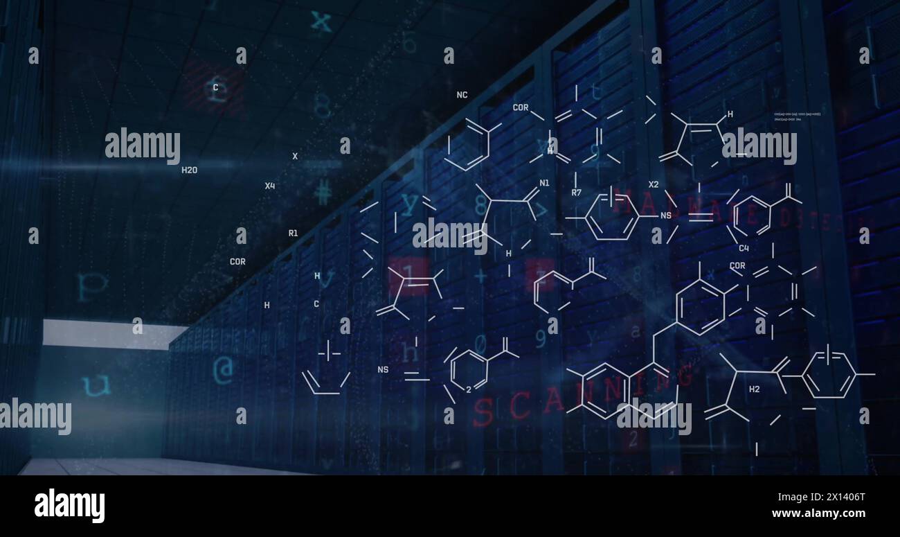 Image of scientific data processing over computer servers Stock Photo