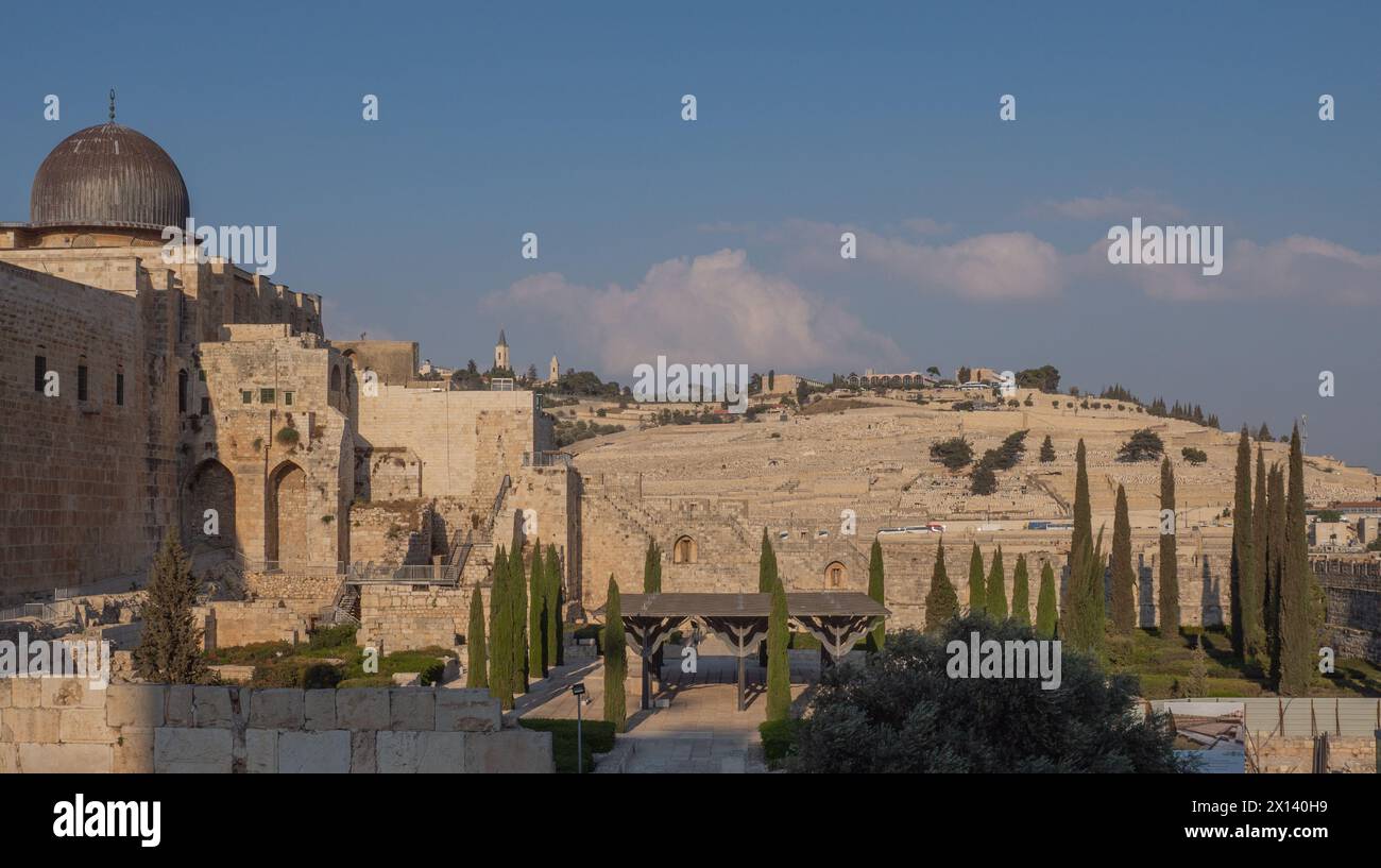 Temple Mount south wall with Al-Aqsa Mosque and archeological ...