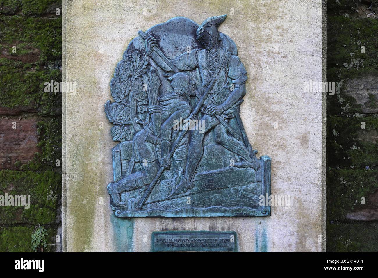 Plaque dedicated to Robin Hood outside Nottingham Castle, Nottingham city centre, Nottinghamshire, England, UK Stock Photo