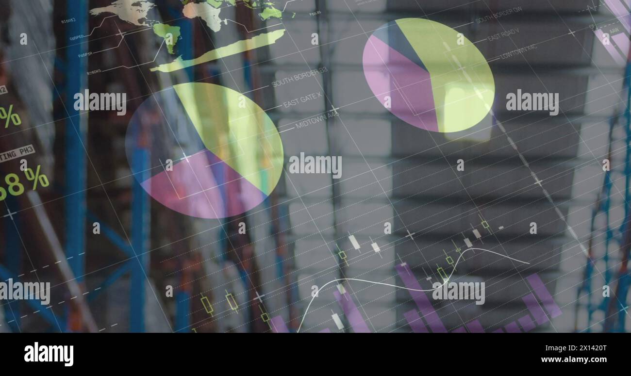 Image of data processing over warehouse Stock Photo
