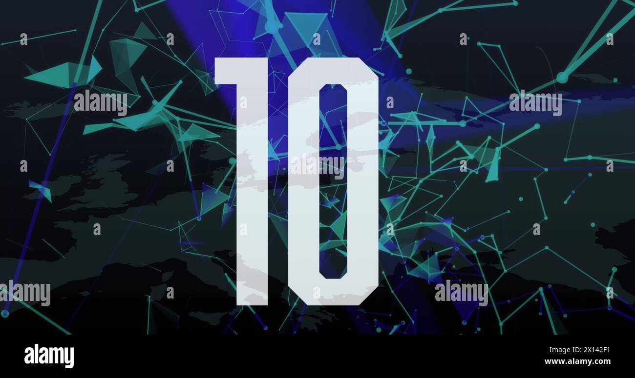 Image of countdown over plexus network against world map on black background Stock Photo